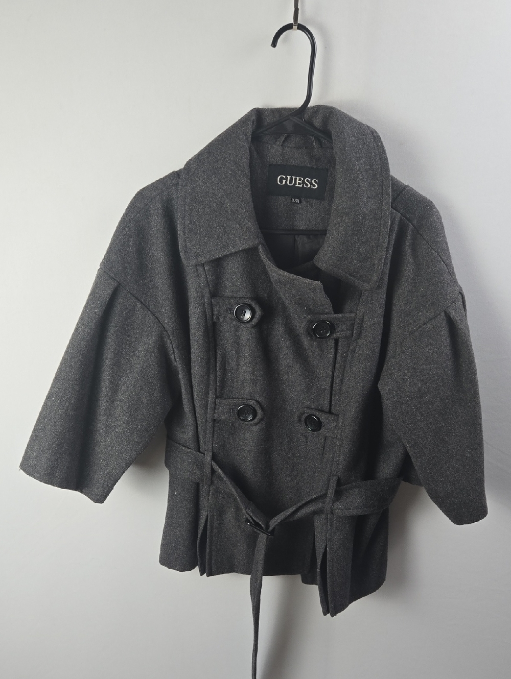 Guess Women Double Breasted Wool Blend Pea Coat Gray Short XXL